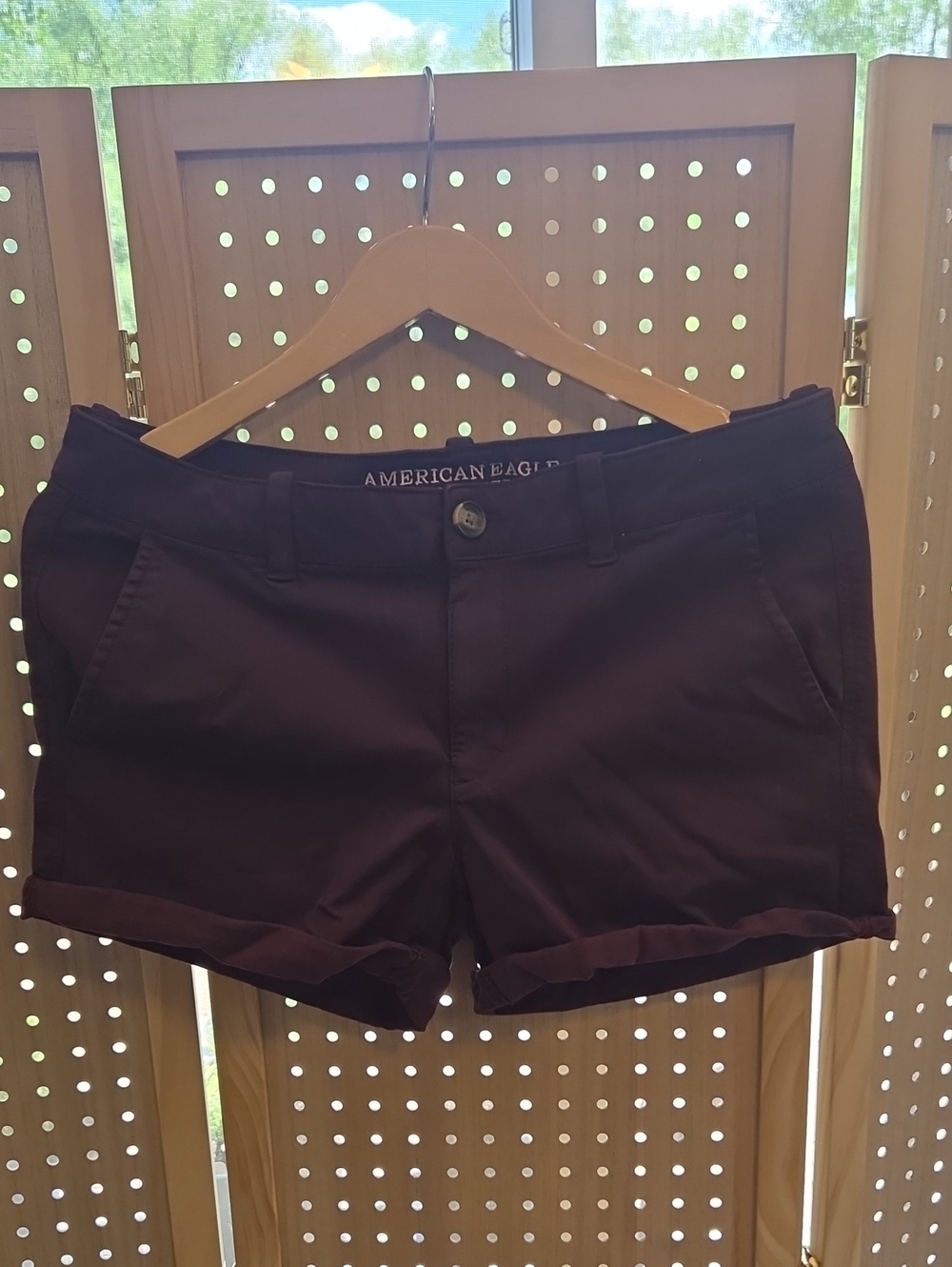 American Eagle Outfitters Burgundy Rolled-Hem Chino Shorts